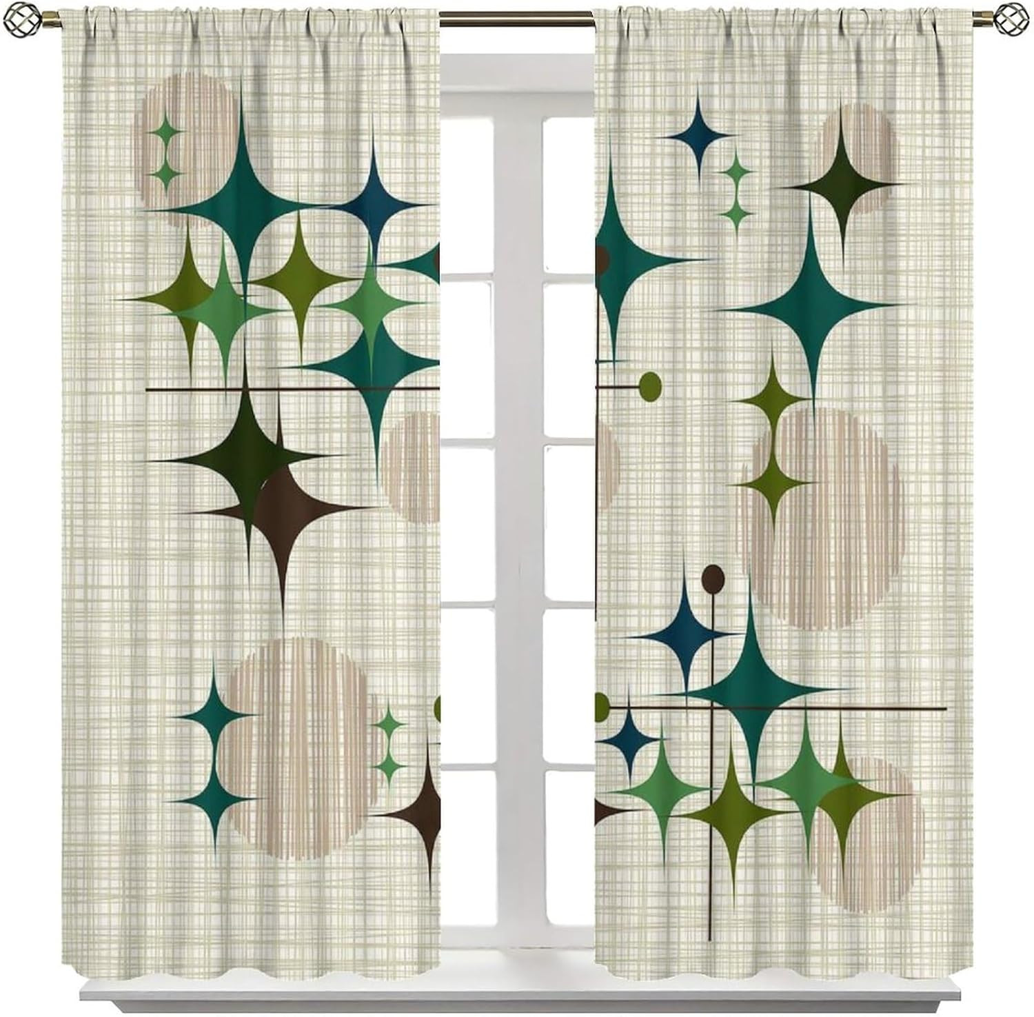 Mid Century Starbursts Window Curtain, Atomic Inspired Print Curtains for Living