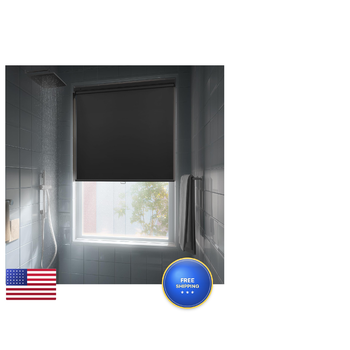 Hestia No Drill Cordless Blackout Roller Shades Screwless Waterproof Shower