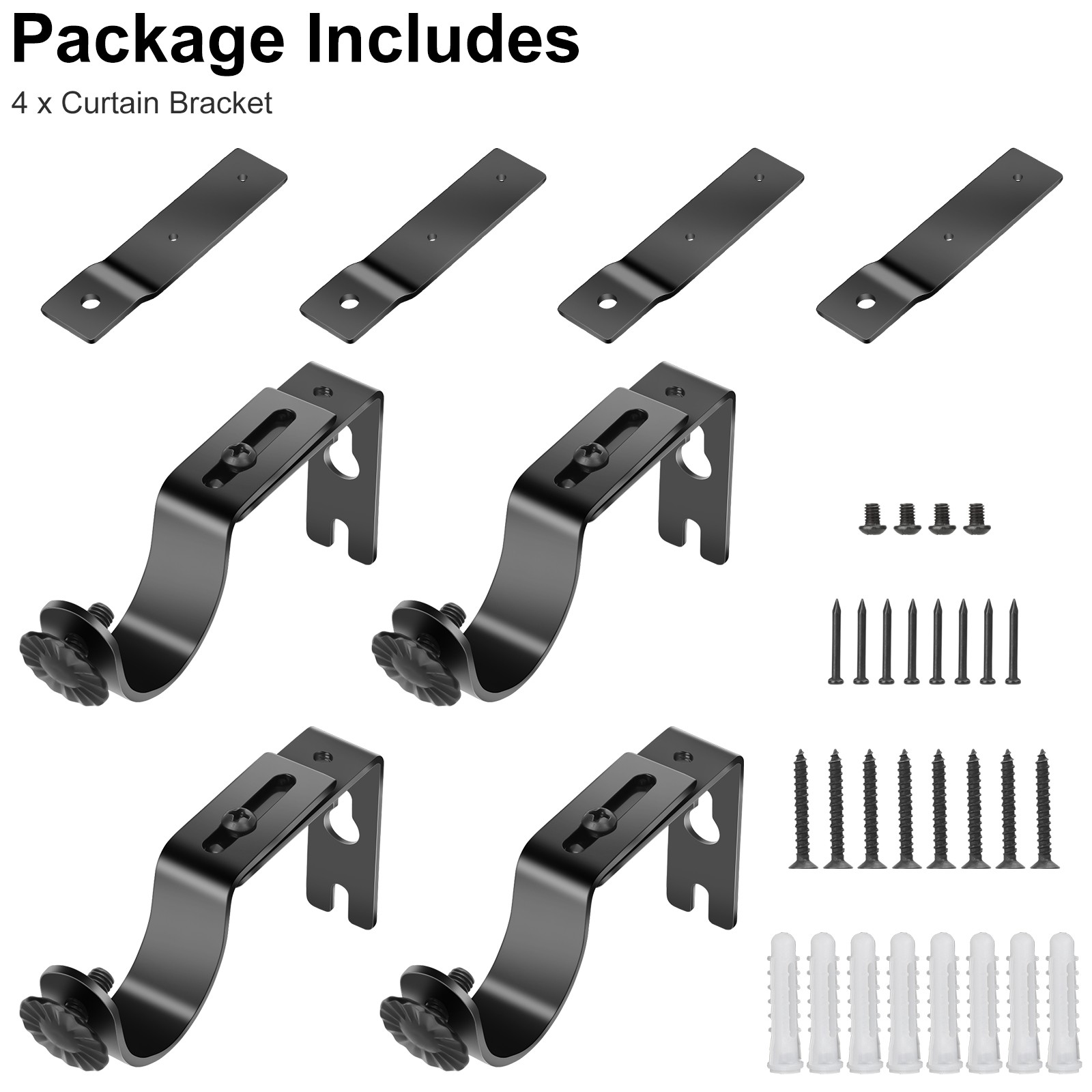 4×Heavy Duty Curtain Rod Brackets Adjustable Iron Wall Mount Hooks Window Holder