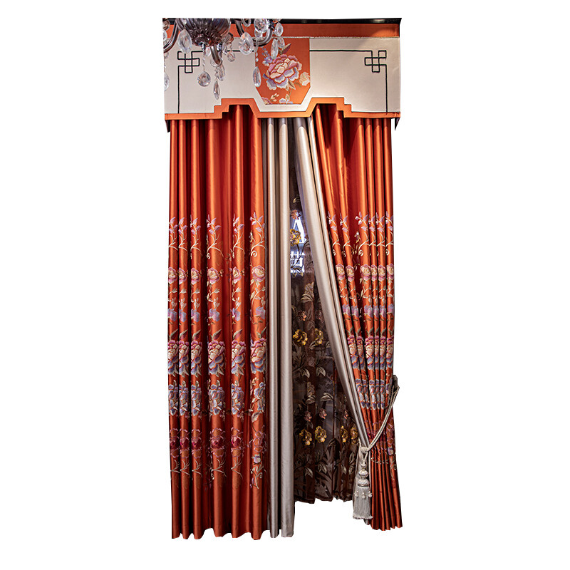 embroidery high-grade satin orange cloth curtain tulle valance drape C1334
