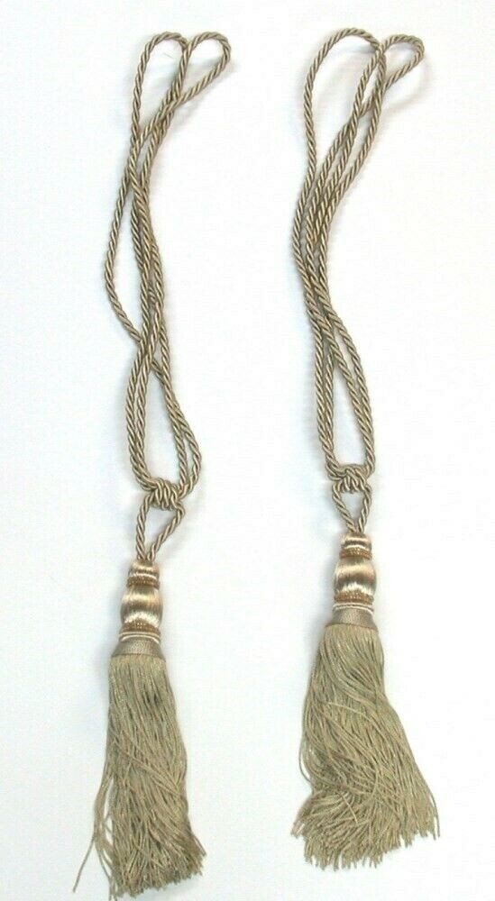 (2) Conso Twist Cord Beaded Tiebacks ~ Beige ~ 30″ L / 8″ Tassel **NEW**