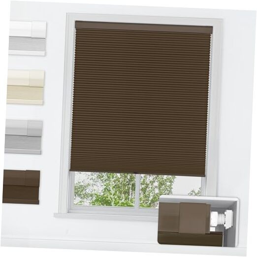 No Tools No Drill Cordless Cellular Shades, 36″ W x 64″ H Blackout-dark Coffee