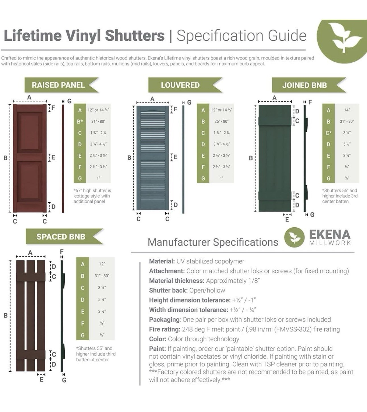 Ekena Millwork Lifetime Vinyl Standard (Per Pair), 14.75″W x 55″H, Musket Brown
