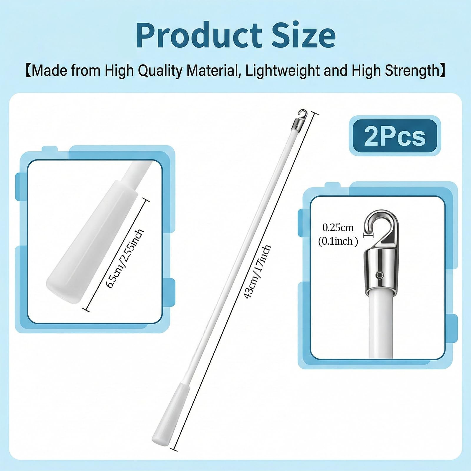 MSHHDK 2 Pcs White Blind Vertical Blinds Stick Replacement 17 Inch,