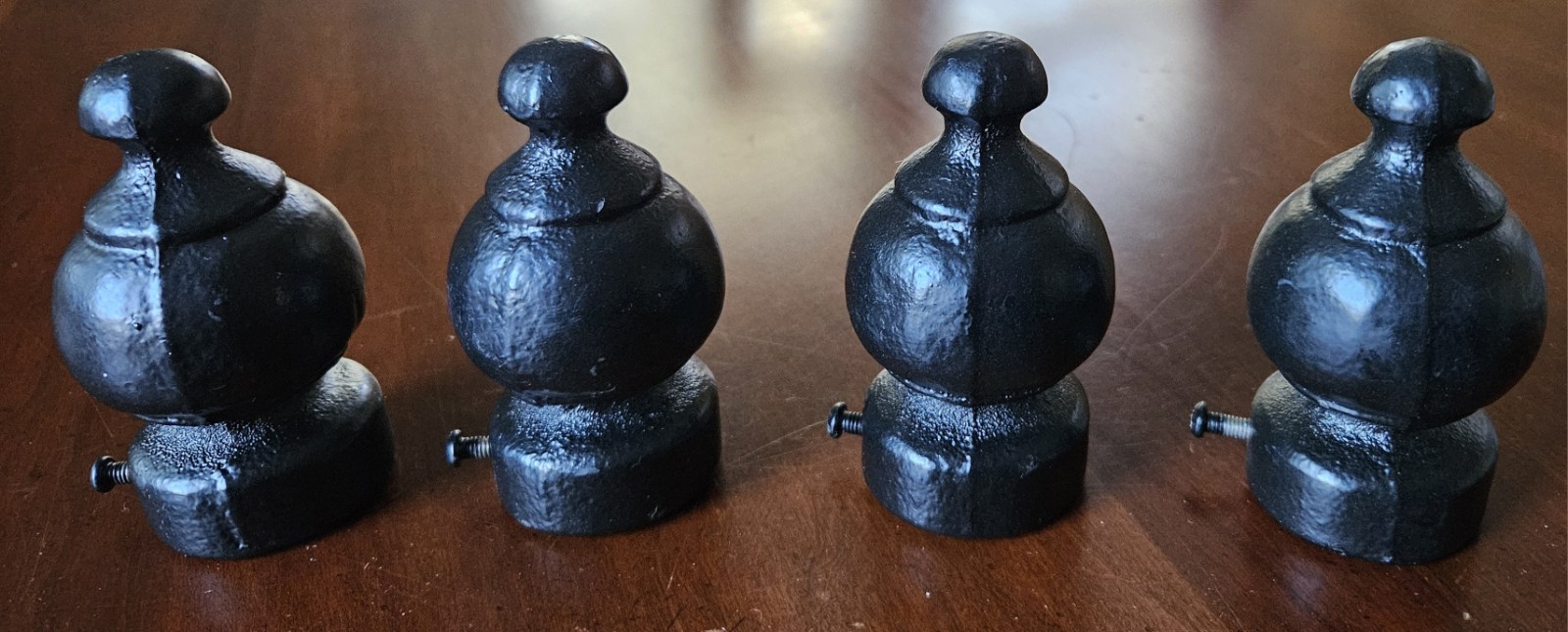 Black Cast Iron Decorative Finials Set 4 Heavy Industrial Farmhouse Decor 1″ Rod