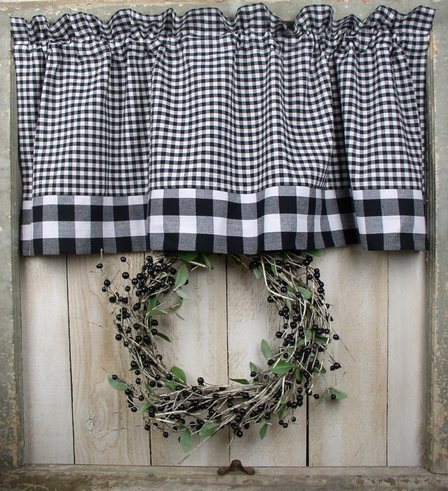Black and White Buffalo Checks Bordered Black Check Valances Farmhouse Valances