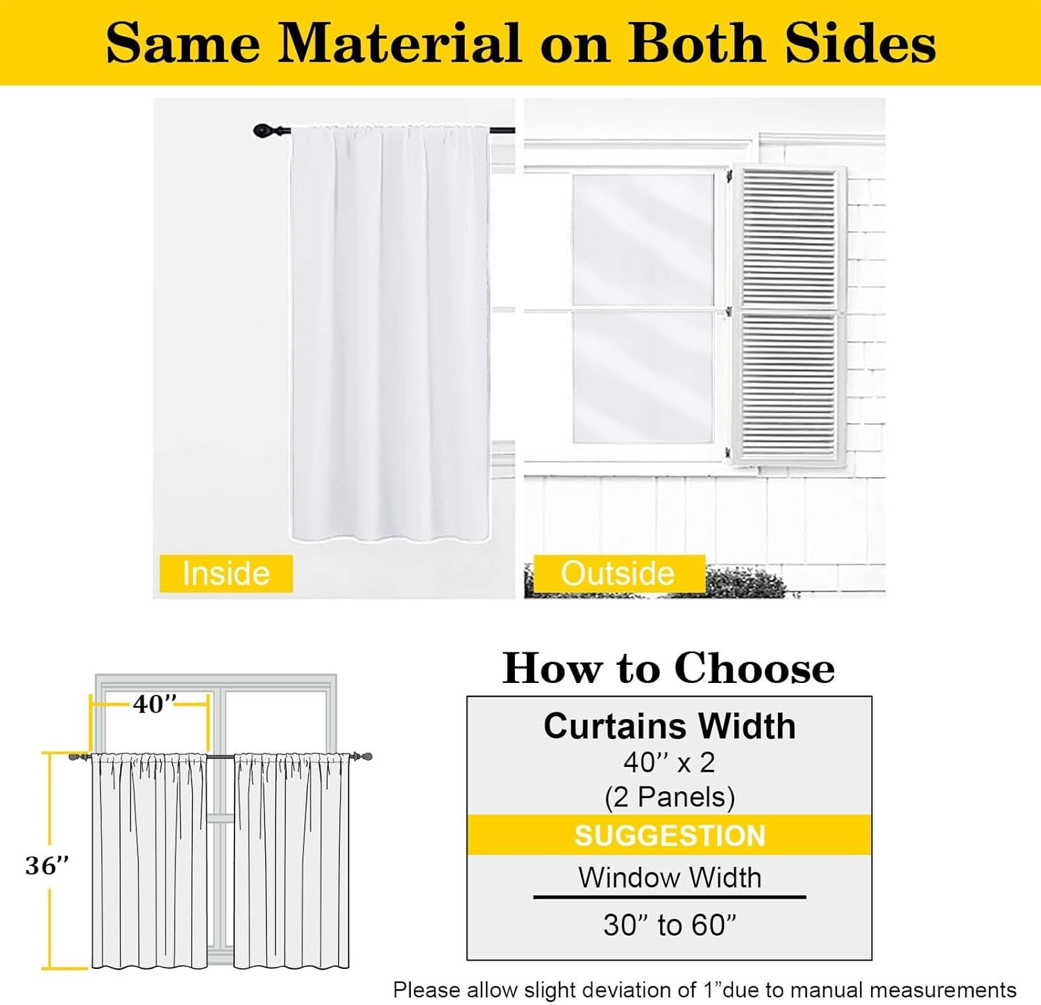 White Kitchen Curtains 36 Inch 2 Panel Light Filtering Rod Pocket Set