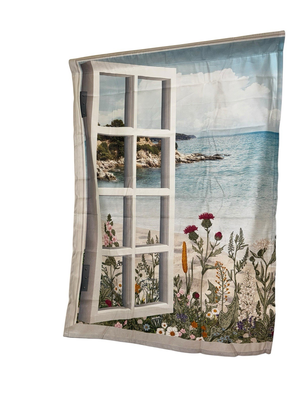 Coastal Beach Cloth Bathroom Window Curtain Panels Set of 2 Ocean View 35×27
