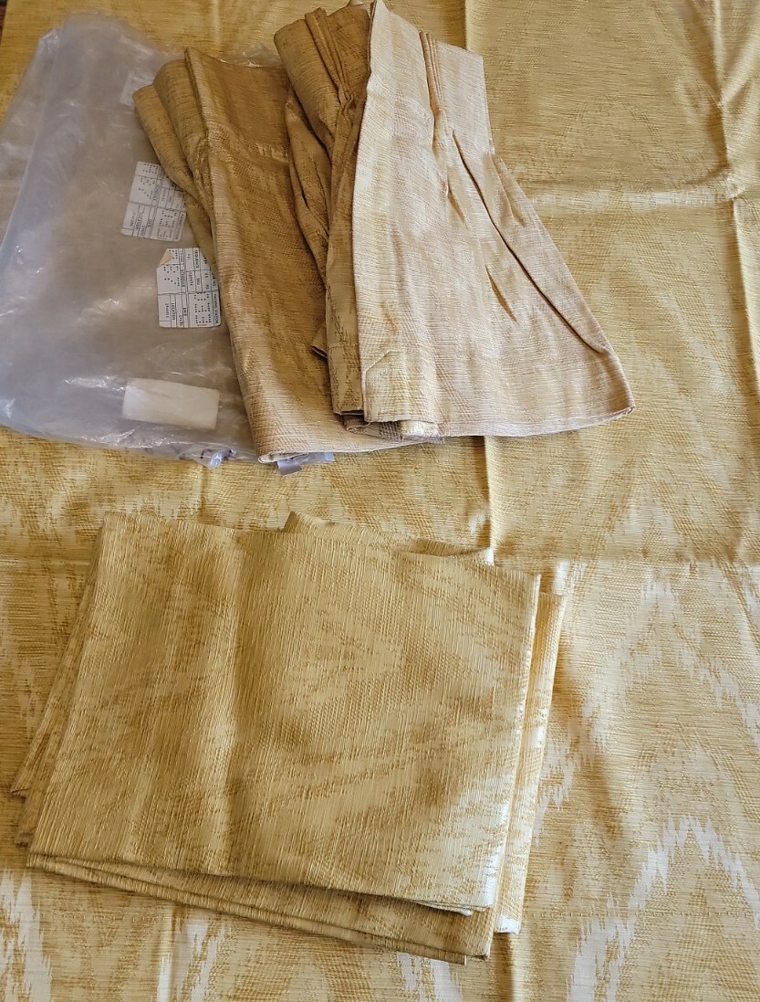 BURLINGTON HOUSE DRAPERIES 4 LARGE 5 VALANCE LOT CURTAINS YELLOW GOLD MCM VTG