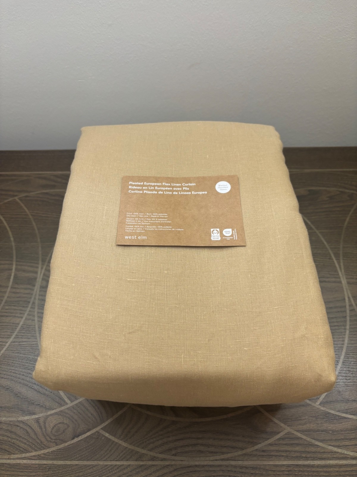West Elm One (1) European Flax Linen Pleated Blackout Curtain 48×108 Camel