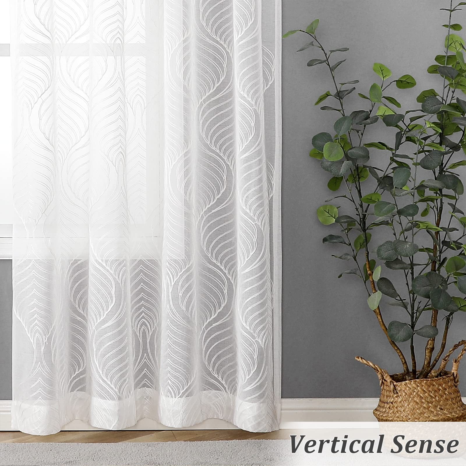 Sheer Curtains 72 Inches Long 2 Panels Set, White Moroccan Embroidery Texture…