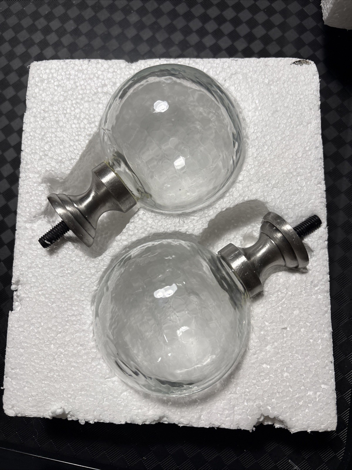 Pottery Barn Standard Glass Ball Finials S/2 Brushed Buckle 0.75″ 2.5” Diameter
