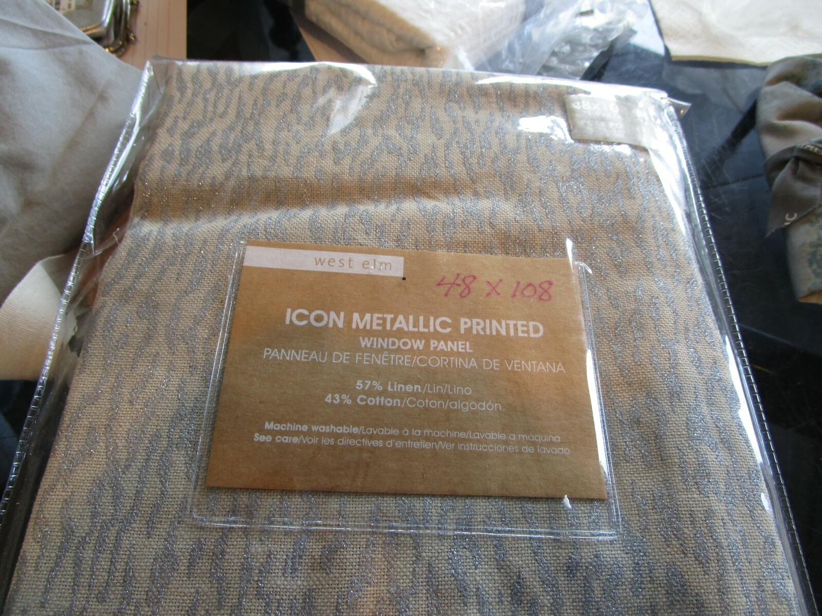 1 West Elm Icon Metallic printed curtain Drape panel unlined 48 X 108 New