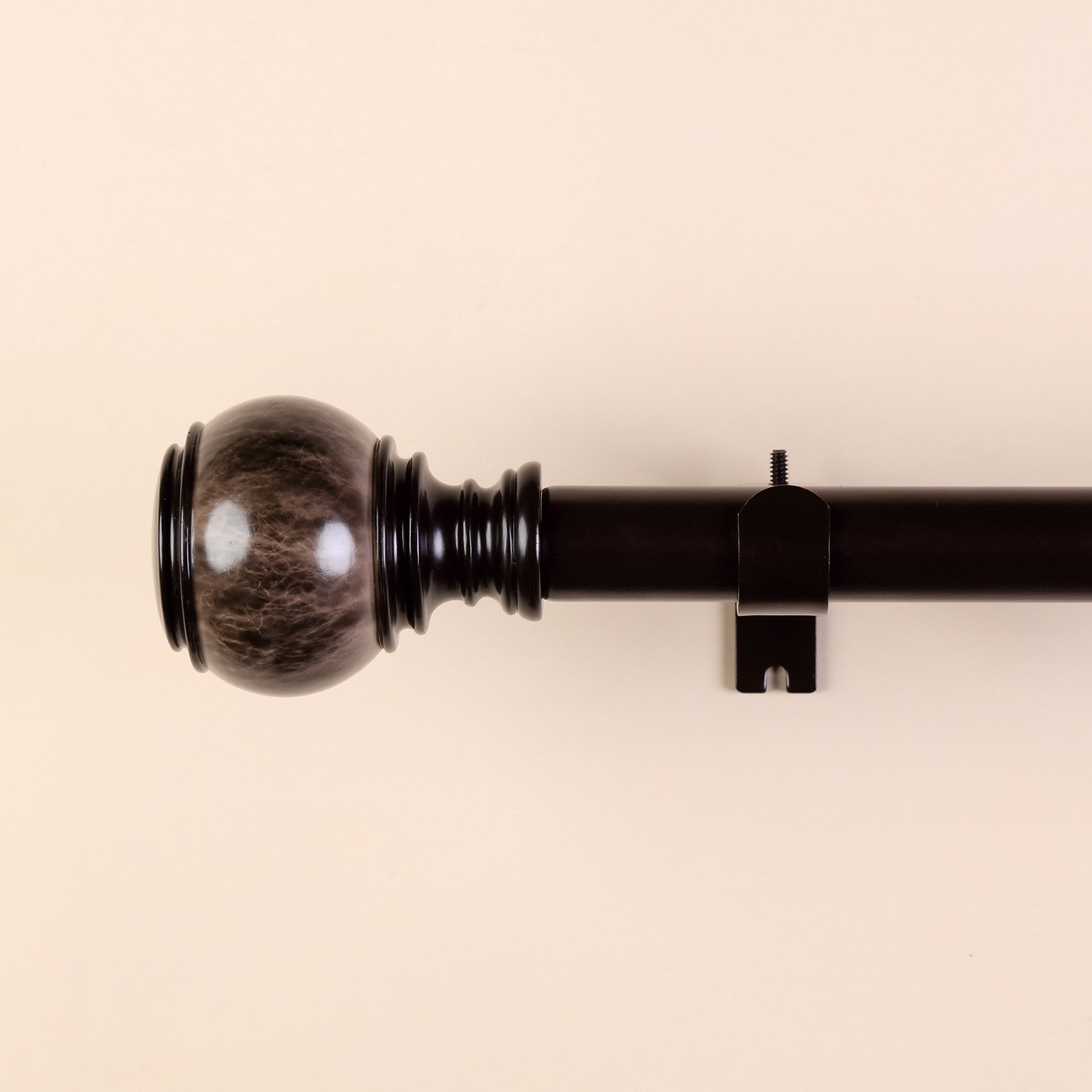 42-126″ long Brown Adjustable Metal Curtain Rod Set Marble Finials Decorations