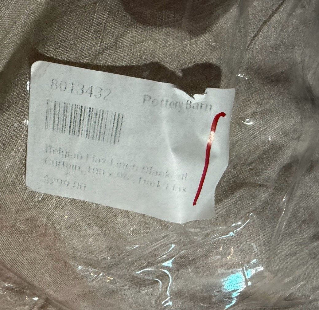 Pottery Barn Belgian Linen Blackout curtain dark flax 100 W X 96 doublewide New