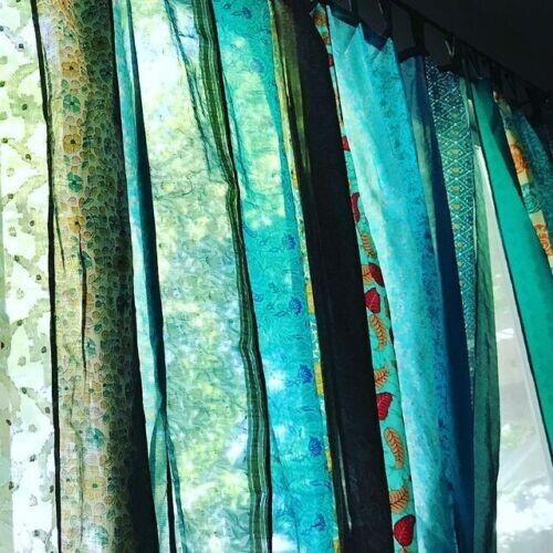 10 PCS Indian Sari Patchwork Curtain Drape Window Decor Turquoise Silk Curtain