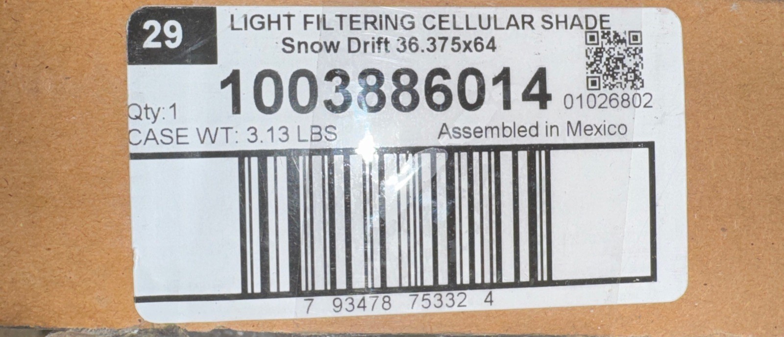 Snow Drift Cordless Light Filtering Cellular Window Shades 36.375” By 64”