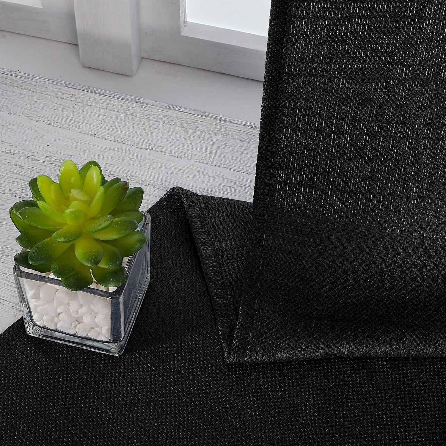 Black Curtains 63 Inch Length 2 Panels, Faux Linen Textured Semi Sheer ..