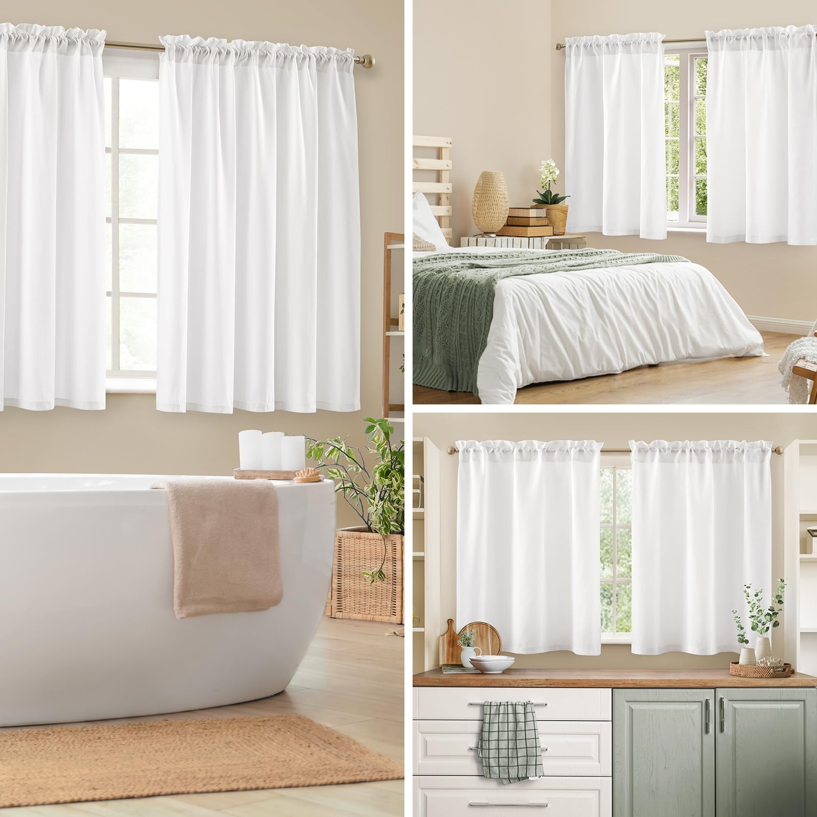 Non-See-Through White Privacy Semi Sheer Curtains 45 Inches Long 2 Panels Set…