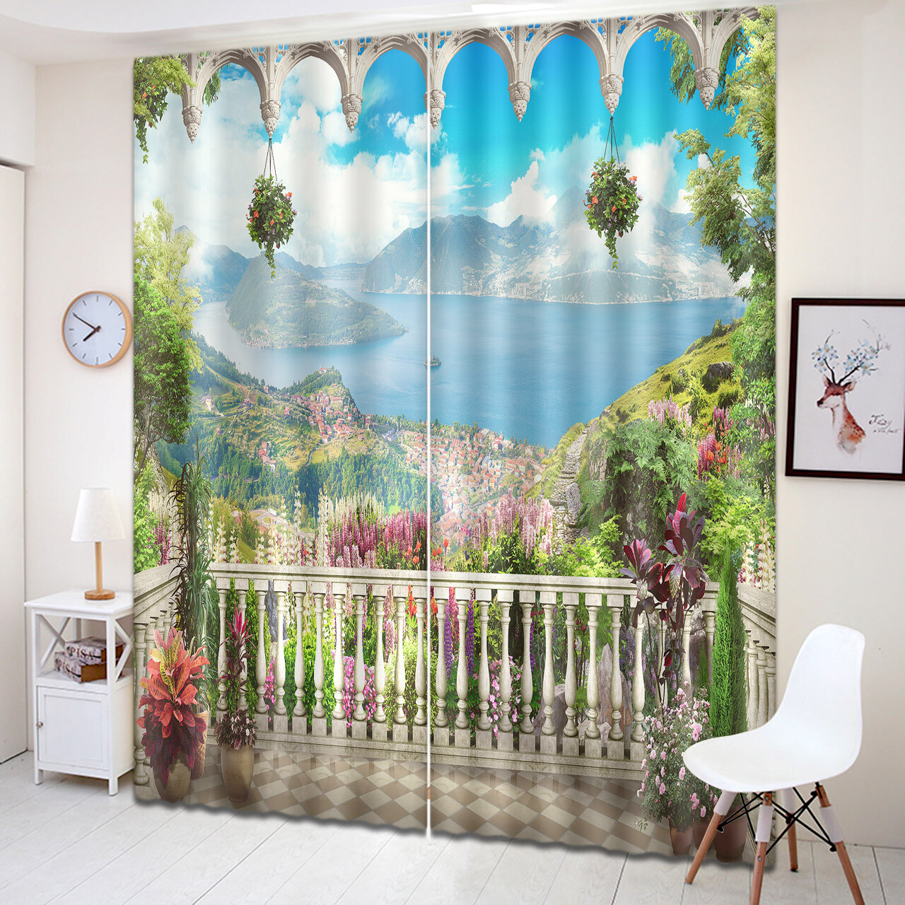 3D Arabian Flower Balcony Scenery Blockout Photo Curtain Printing Fabric Window