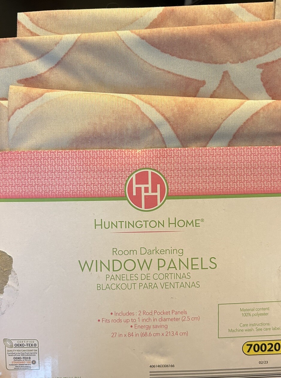 Huntington Home Room Darkening Window Panels Curtains Pink White 2 Panels 27X84