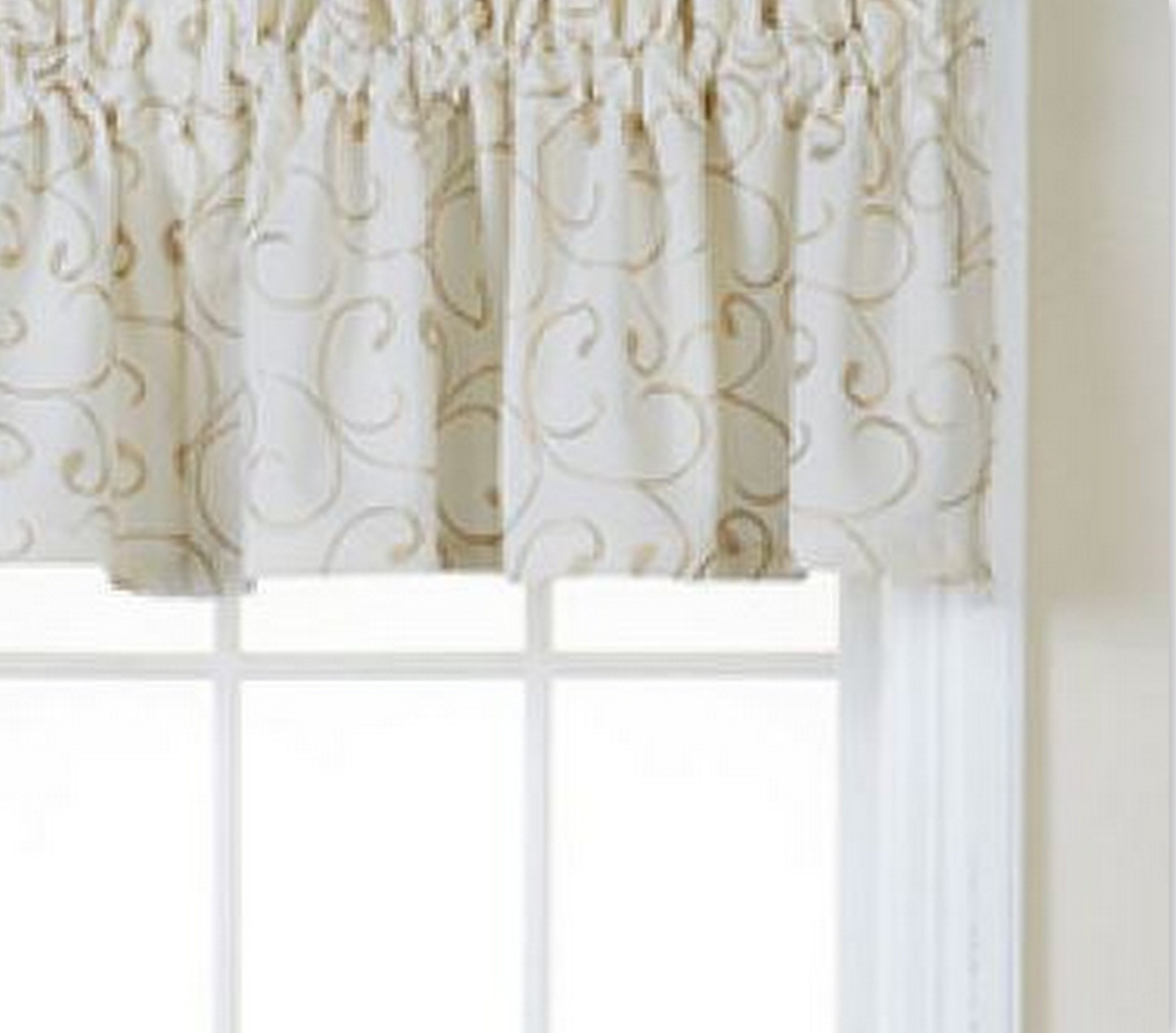 Swirls Fresh Ivory Tailored Window Valance, Modern Design 50″ x 17″- NEW