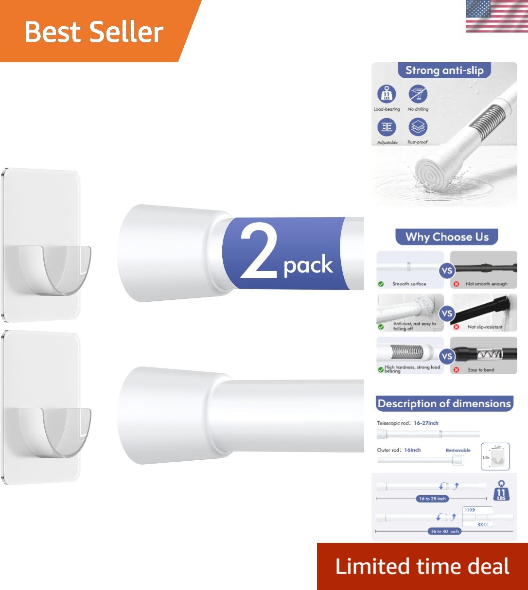 Renters’ Choice: Adjustable Tension Curtain Rods 16-40 Inch, No Tools Needed