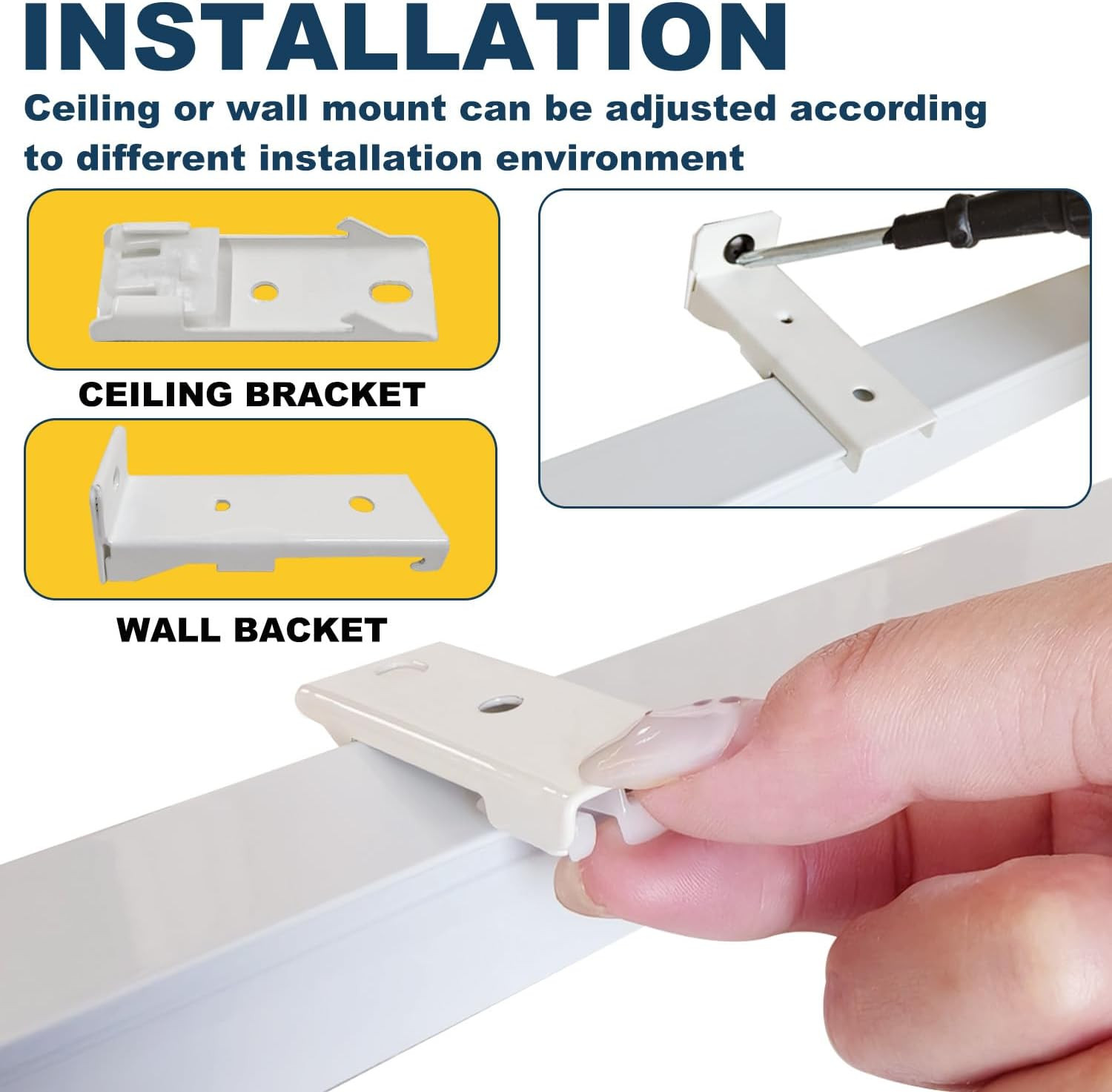 Retractable Curtain Track System, 6.9-8.5Ft/82.7-102.4In Ceiling & Wall Mounting