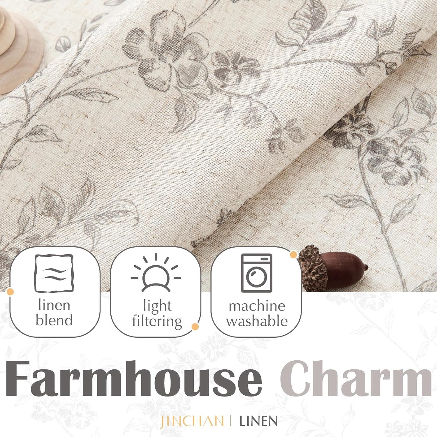 jinchan Floral Kitchen Curtains 24 Inch Linen Tier Curtains Farmhouse Cafe Half