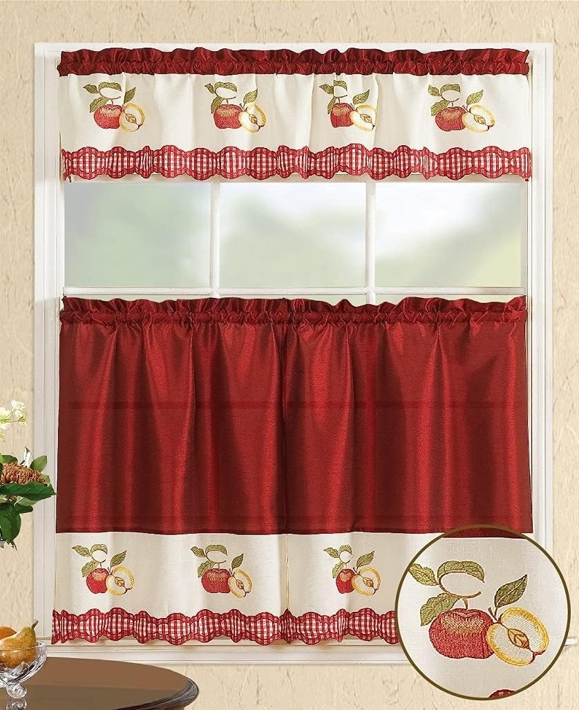 Modern Contemporary 3pc Embroidered Home Kitchen Window Treatment Curtain Set…