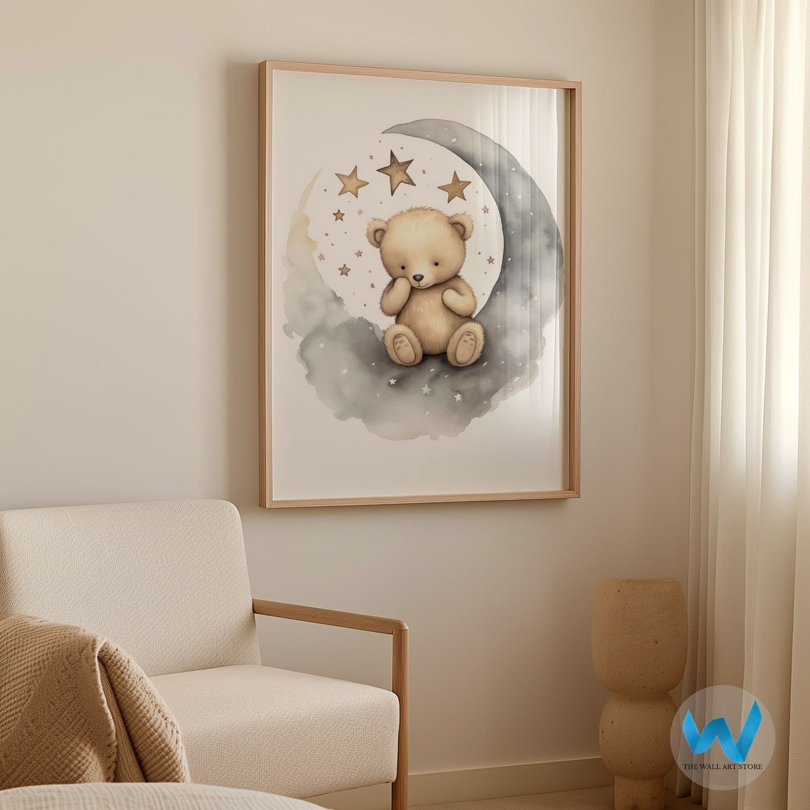 Charming Teddy Bear Moon Poster Wall Art for Nursery Decor Home Decor