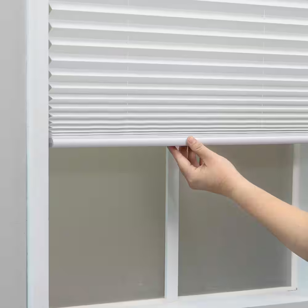 White Cordless Light Filtering Polyester Fabric Pleated Shade – 34 In. W X 64 In