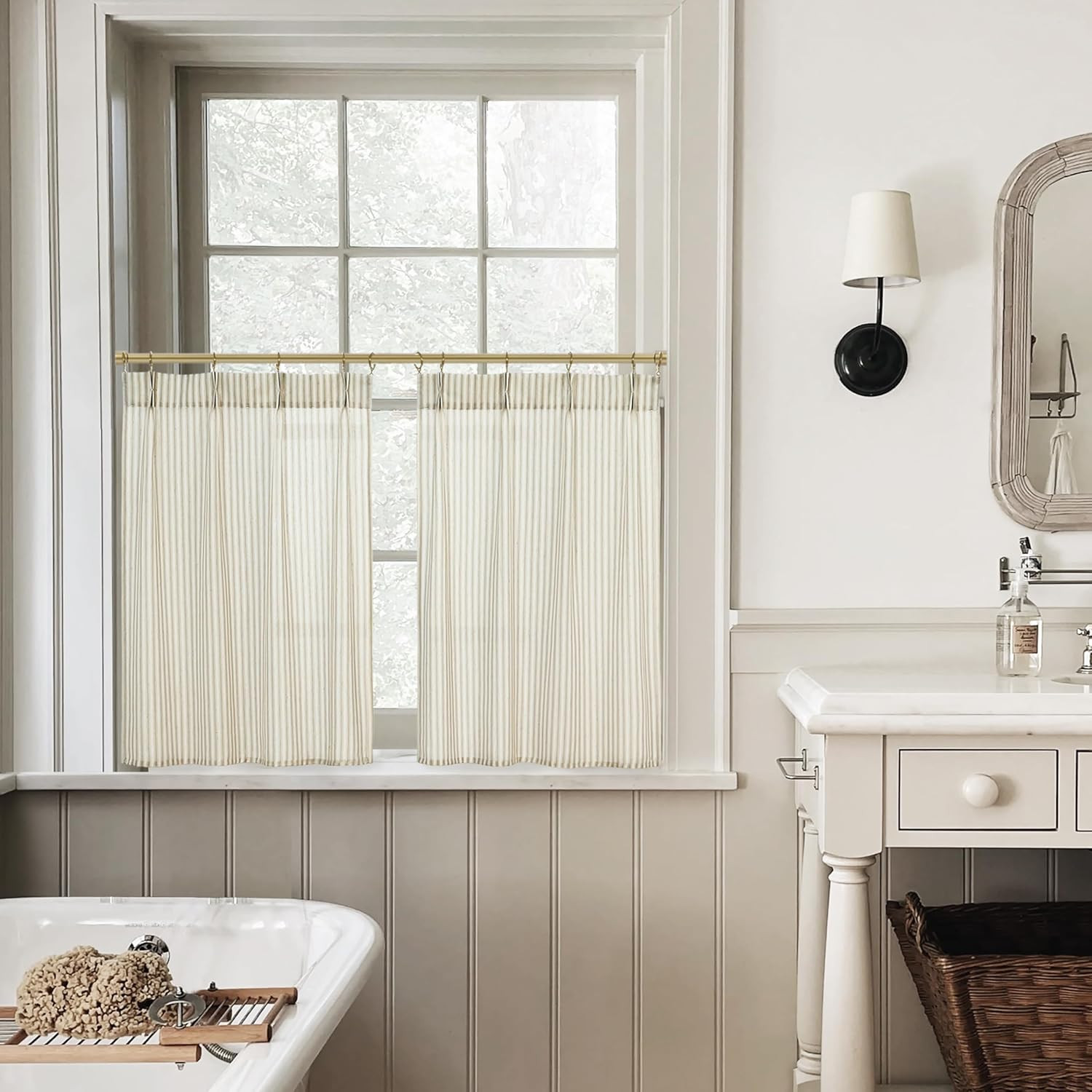 Kitchen Window Curtains over Sink 24 Inch Length Sets,Rustic Country Pinch Pleat