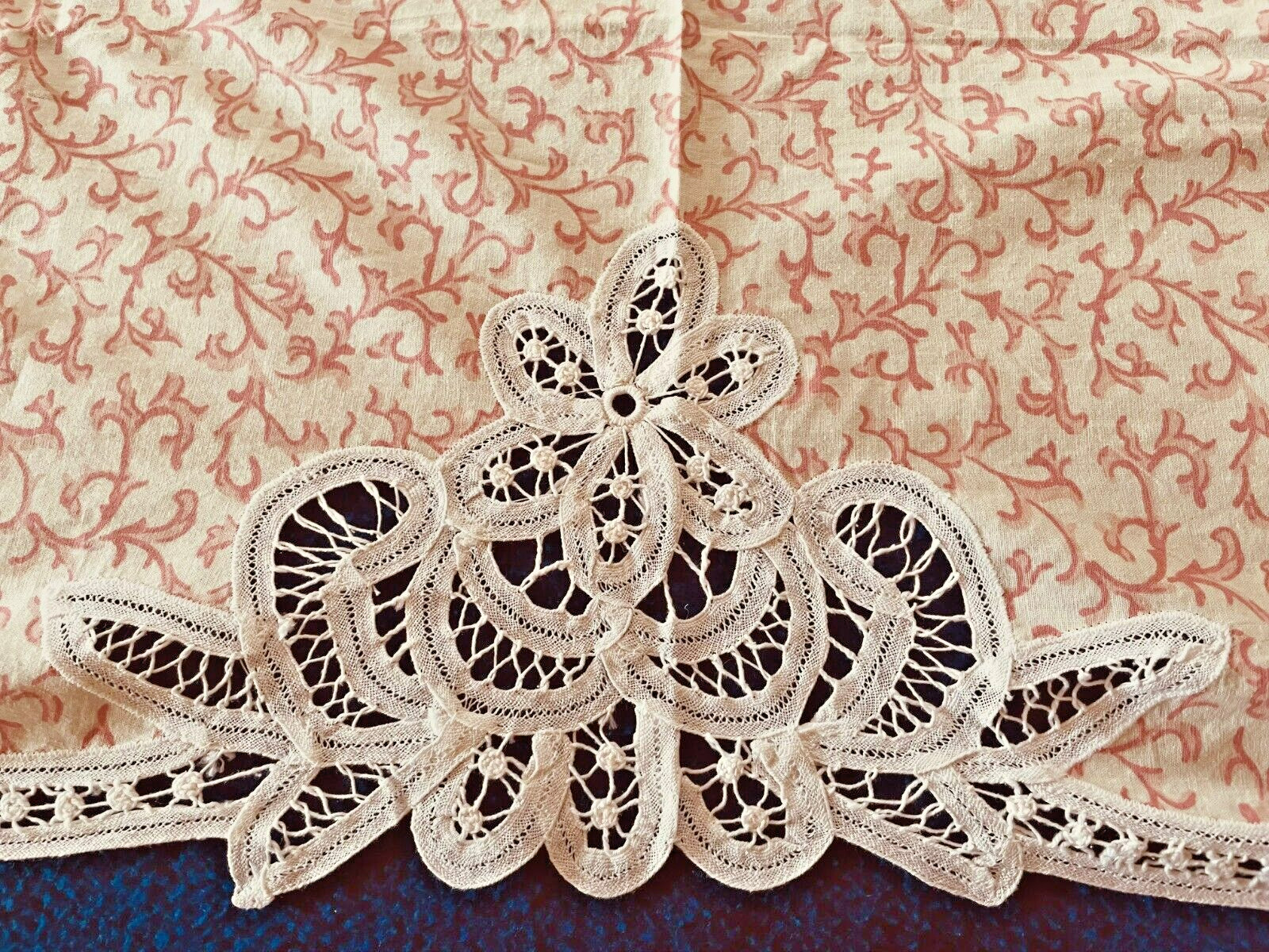 NEW! Window Valance with Battenburg Lace Accents 60” x 16”