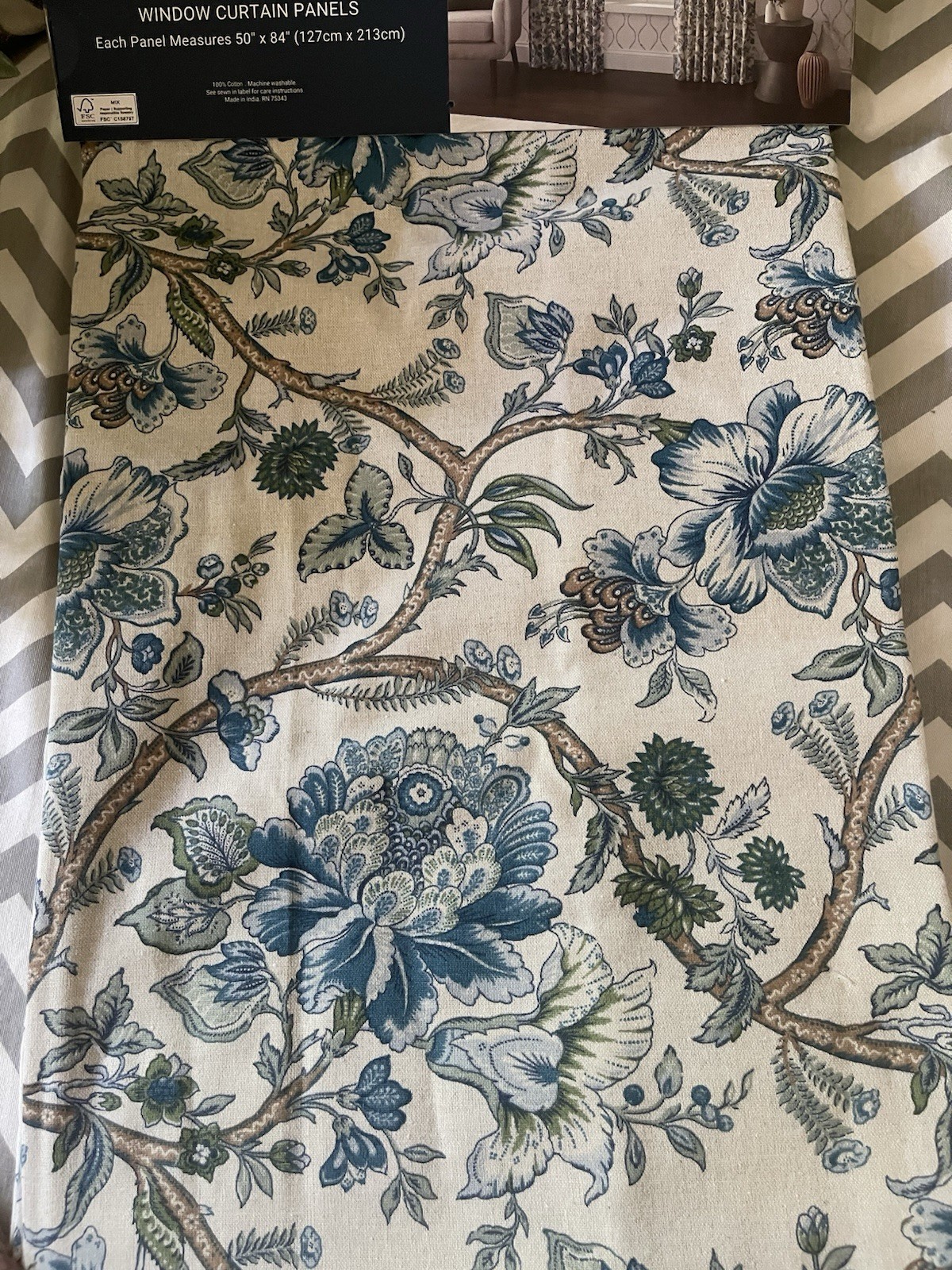 CURATED KRAVET 2-Panel Curtain Set Jacobean Blue Garden Floral Cotton 50X96 NWT