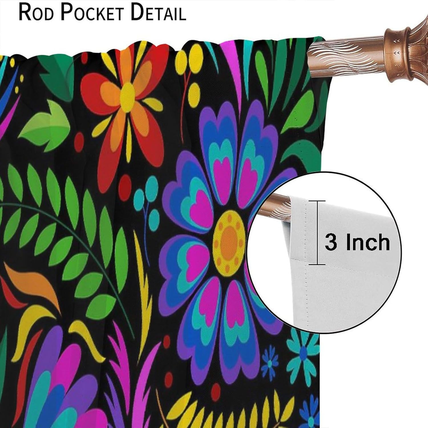 Mexican Blackout Window Curtain Birds Colorful Flowers Mexican Embroidery Style