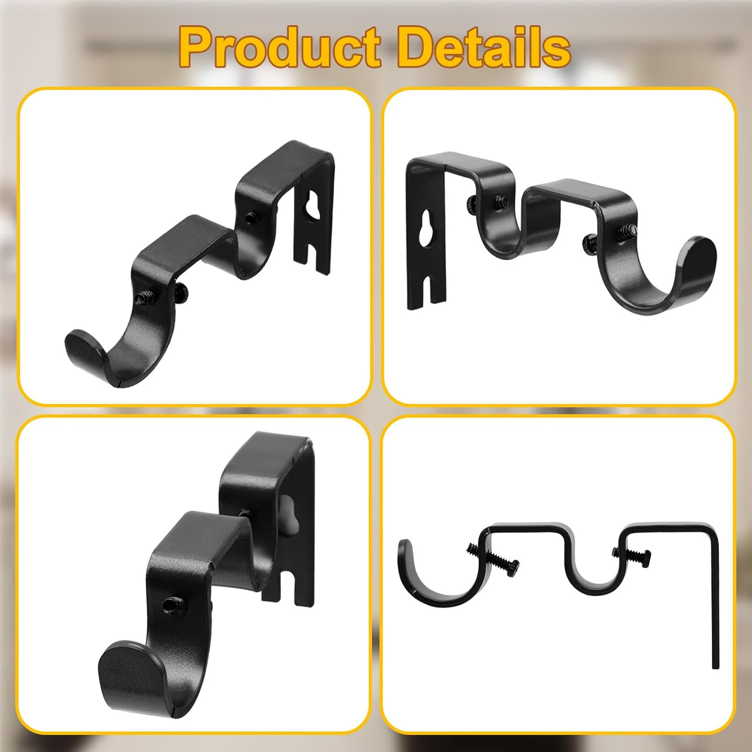 Double Curtain Rod Bracket,6 Pack Metal Curtain Rod Holders for Wall,Sturdy Curt