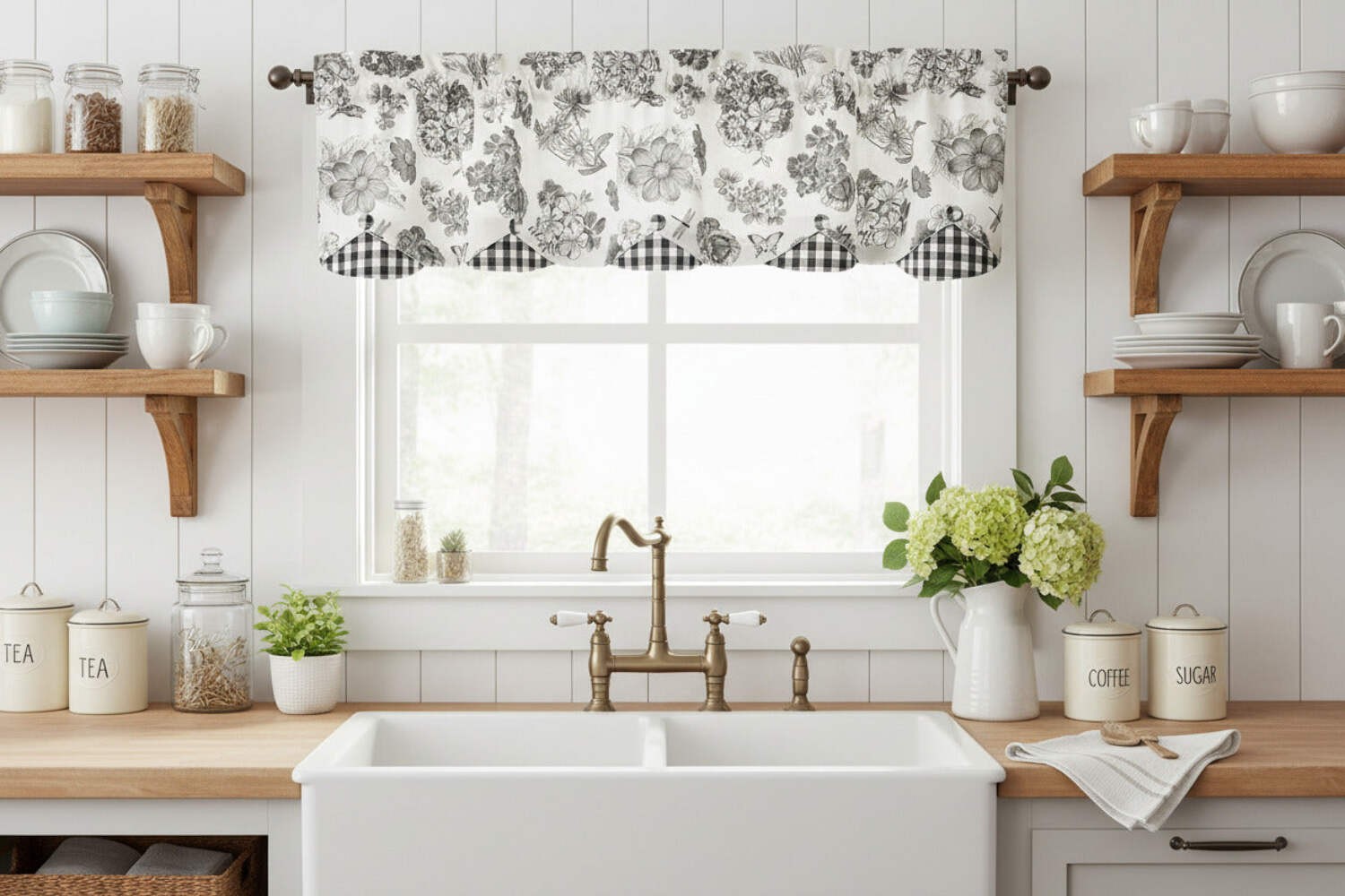 Black Check Geranium Layered Valance