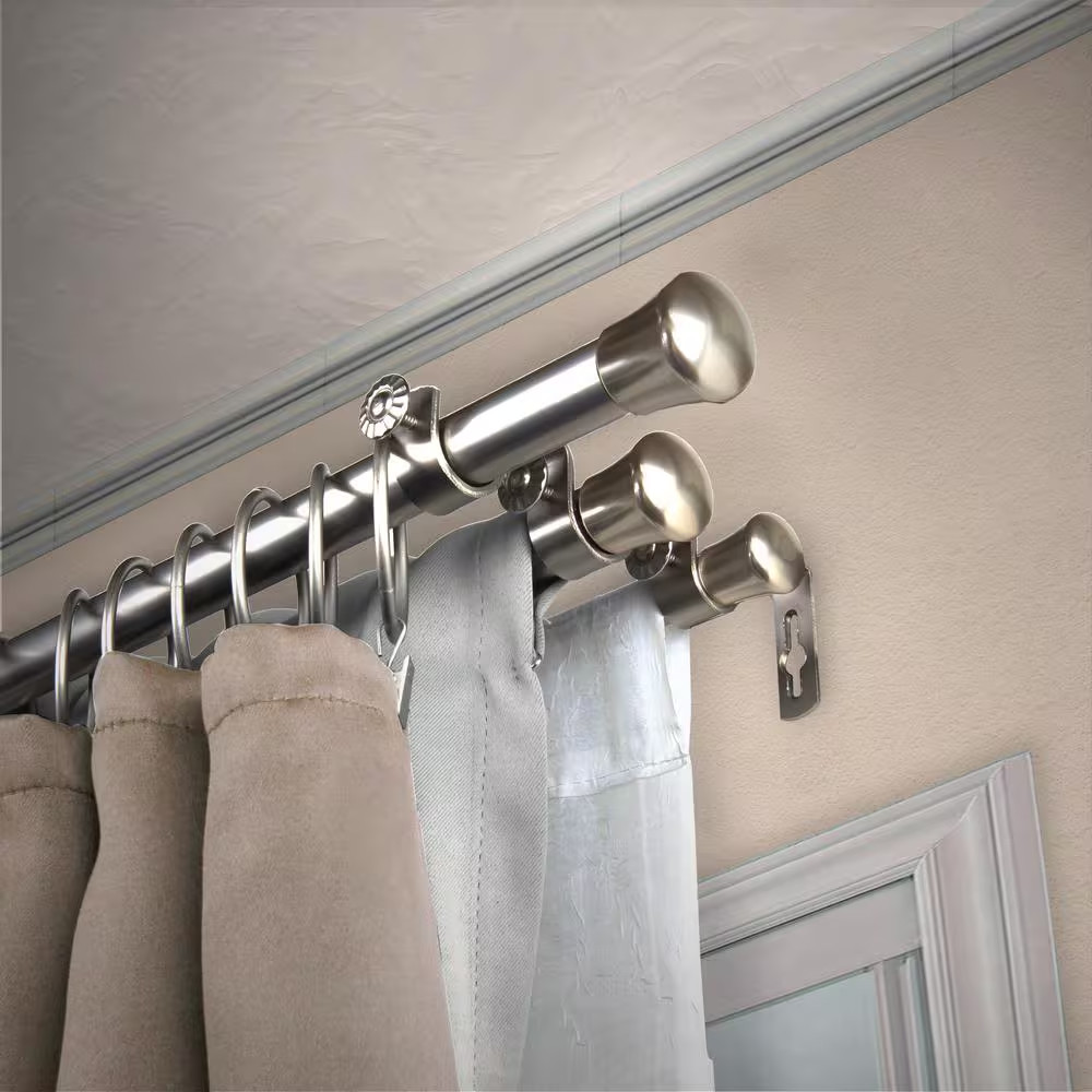 13/16″ Dia Adjustable 66″ to 120″ Triple Curtain Rod in Satin Nickel