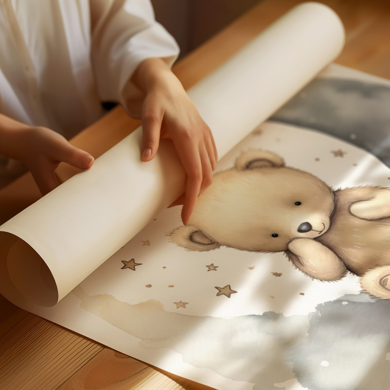 Charming Teddy Bear Moon Poster Wall Art for Nursery Decor Home Decor