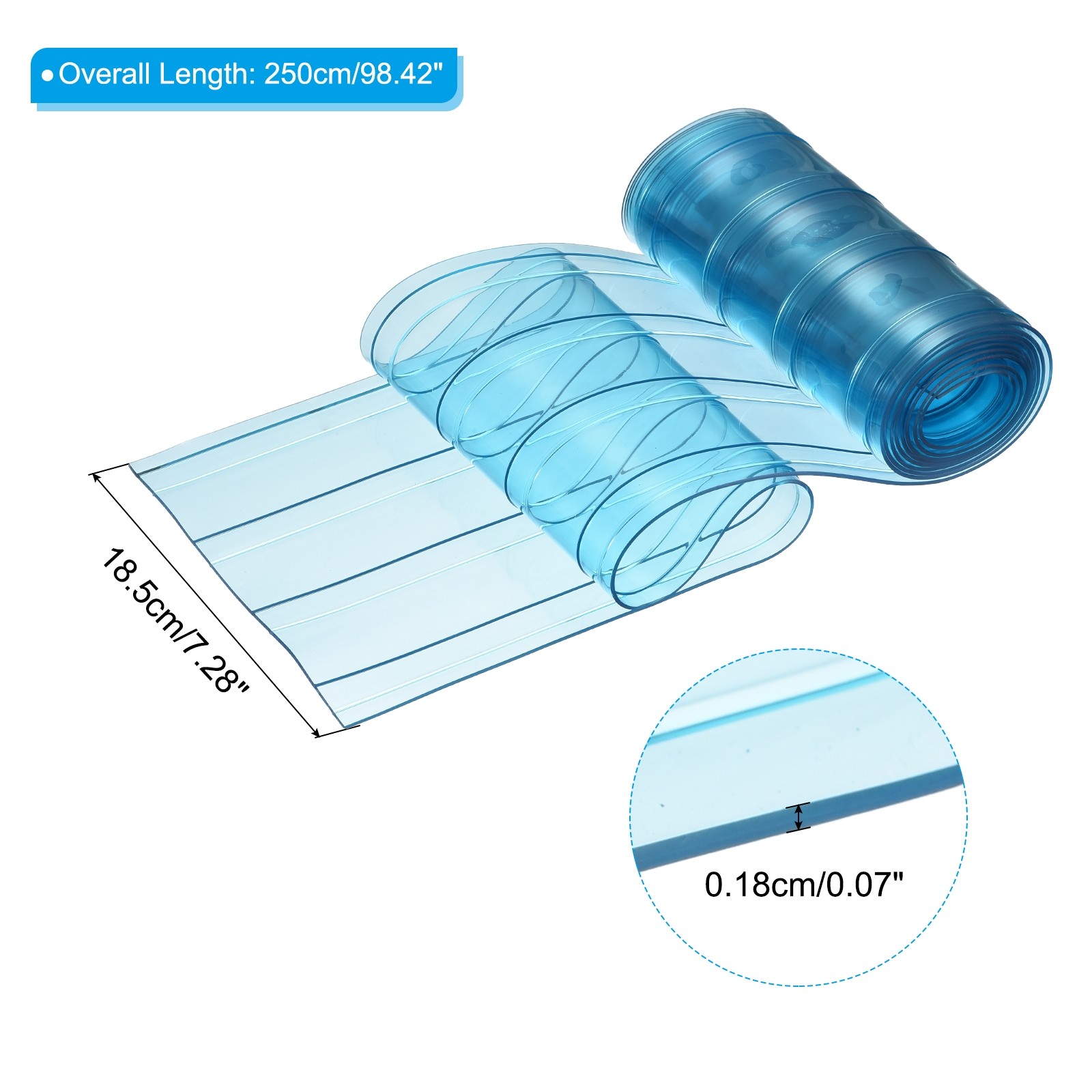 98″(8.2ft) Length x 7.3″(0.6Ft) Width PVC Strip Door Curtain Blue