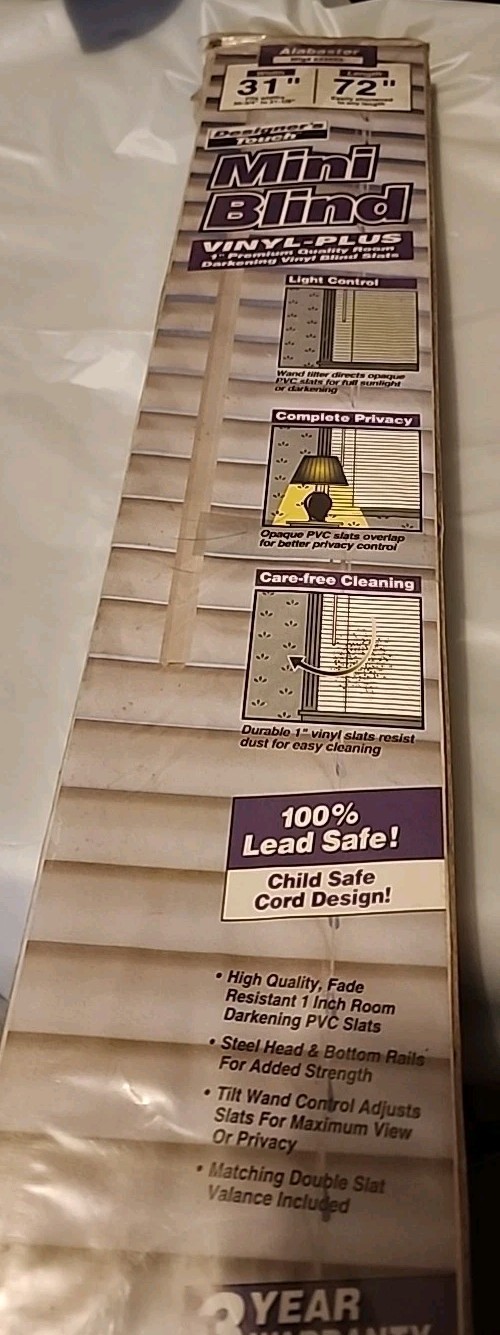 Designer’s Touch Alabaster Corded Vinyl Mini Blind 31″Width × 72″ Length [New]