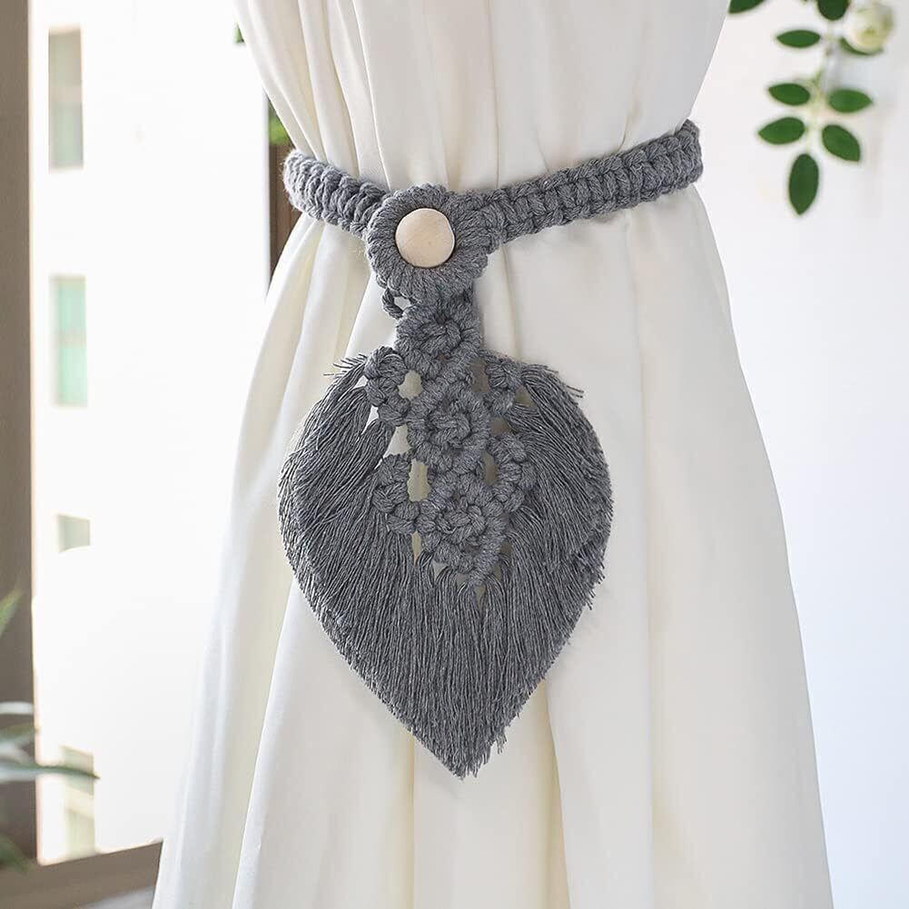 2Pcs Macrame Hand Woven Leaf Tassel Curtain Tie Backs Rope Holdbacks Boho Decor