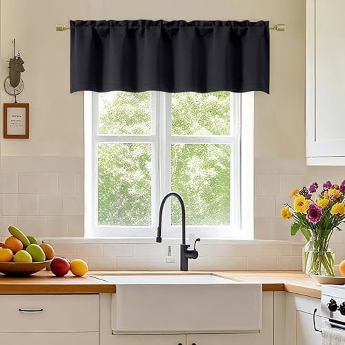 Valance for Windows, Shortout Curtains for 60″W x 14″L (Pack of 1) Black