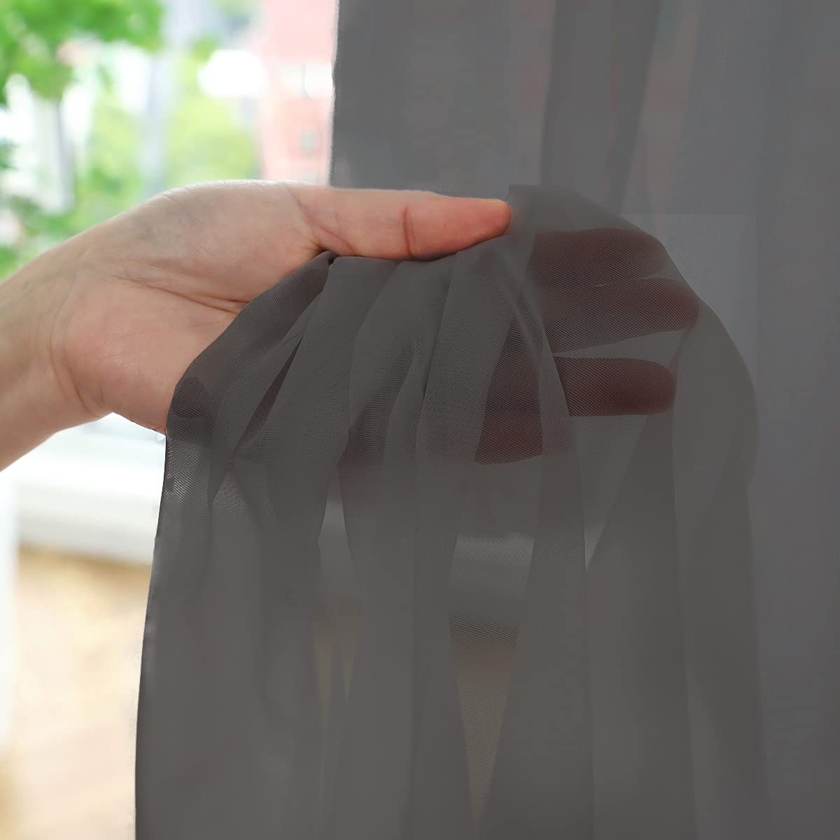 Dark Gray Sheer Curtains 130″ Long | 2 Panels for Bedroom, Living Room, Kitchen