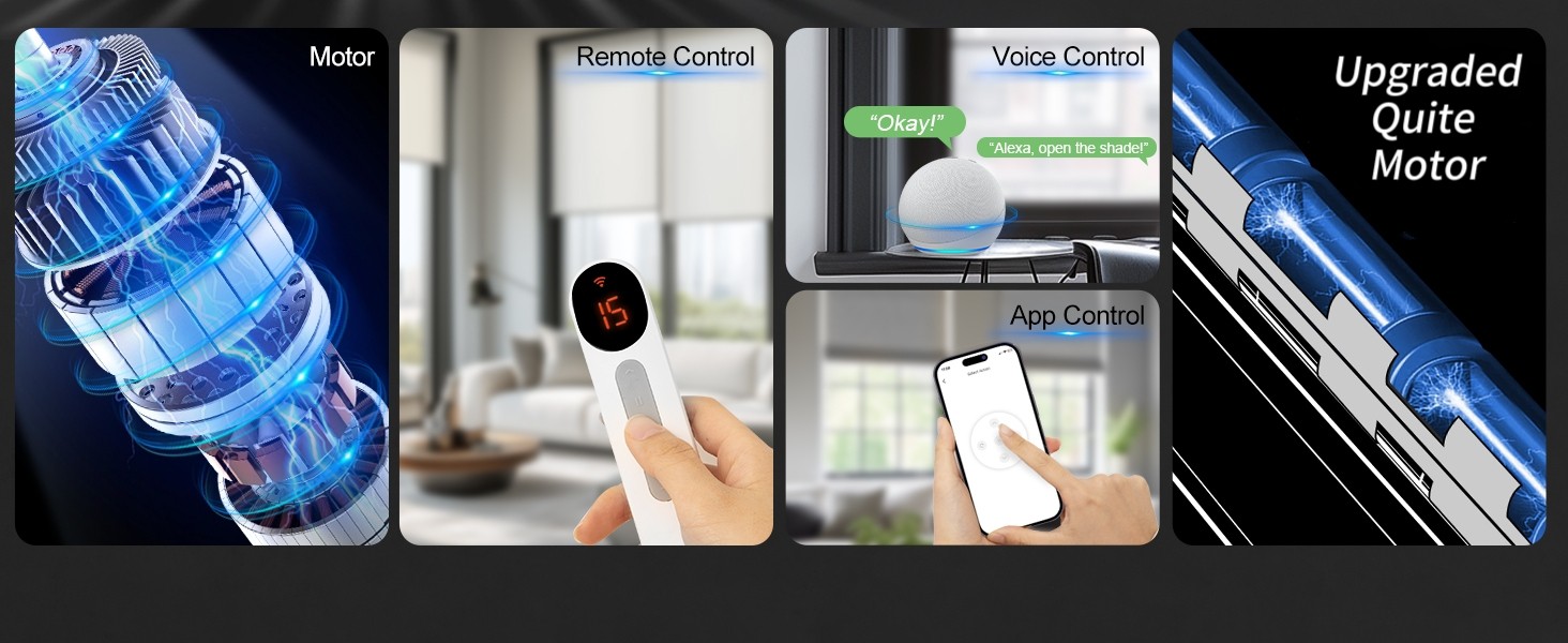 Smart Motorized Blinds with Remote Control, Blackout Roller Shades, Custom Smart
