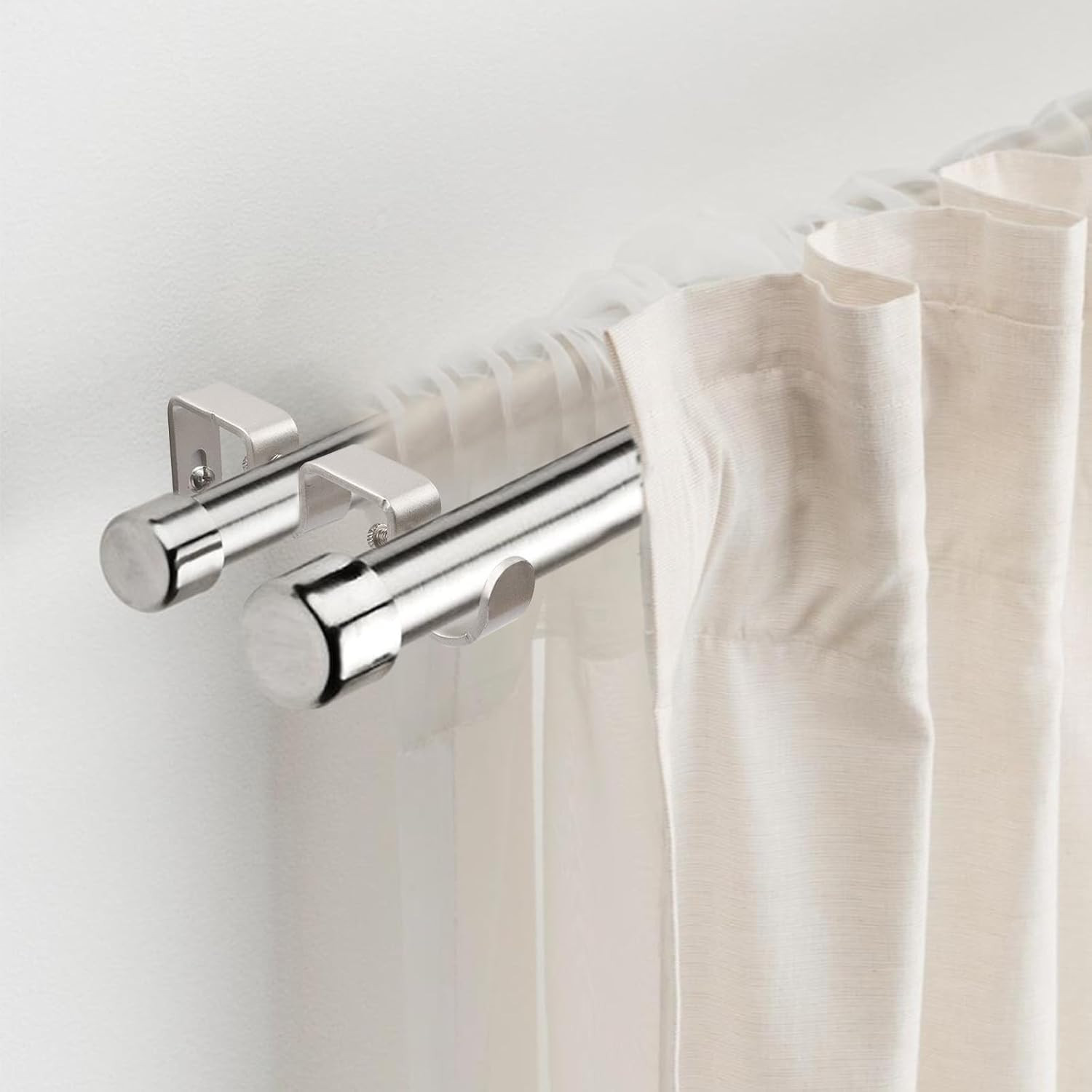 Double Curtain Rod Bracket,6 Pack Metal Curtain Rod Holders for Wall,Sturdy