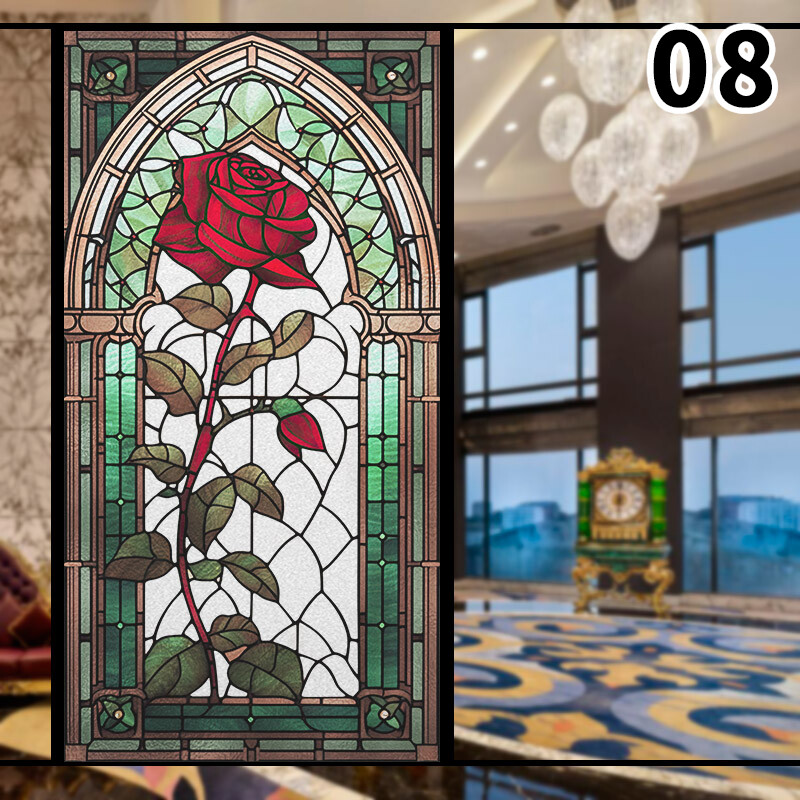 Retro Rose Stained Glass Film Frosted Window Sticker Bathroom Office Decor