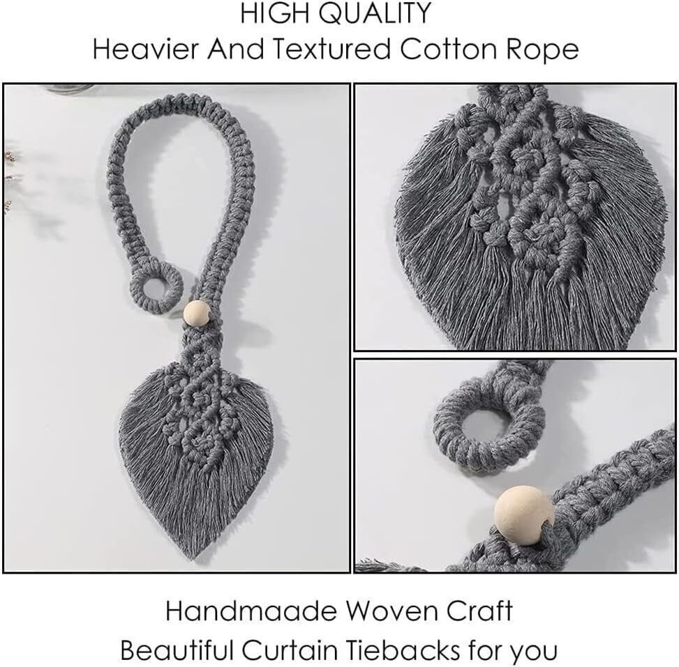 2Pcs Macrame Hand Woven Leaf Tassel Curtain Tie Backs Rope Holdbacks Boho Decor