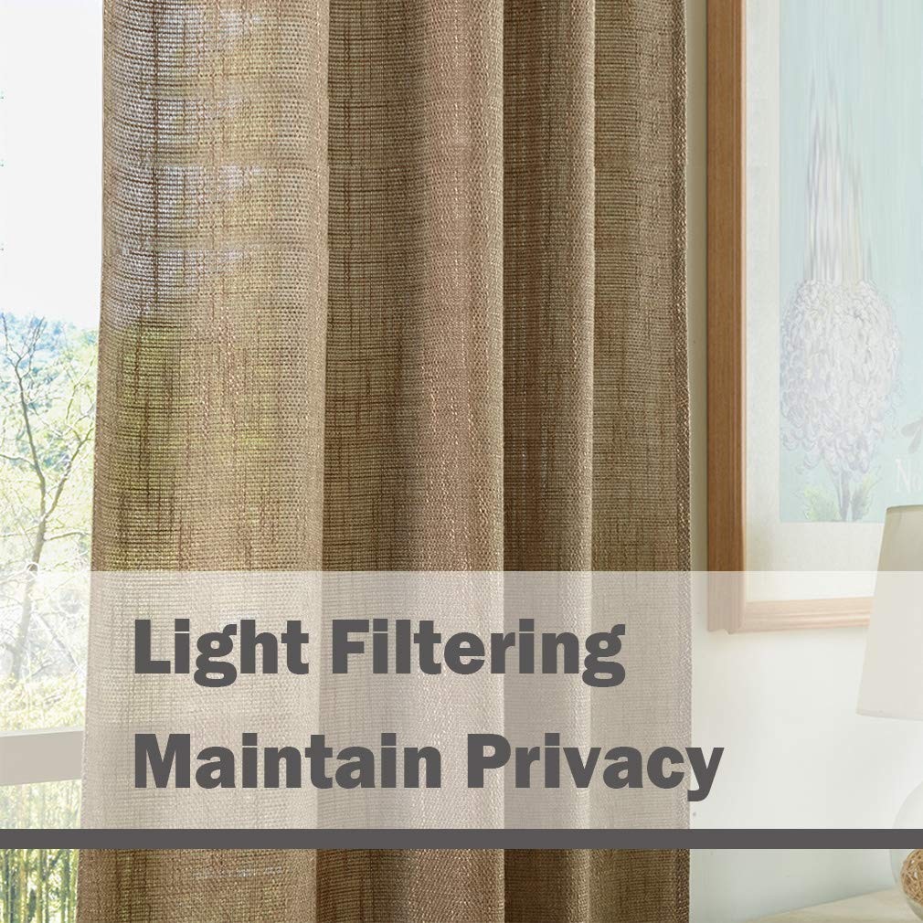 Soft Burlap Natural Tan Rod Pocket Window Curtain Panels for Living Room, 37 …